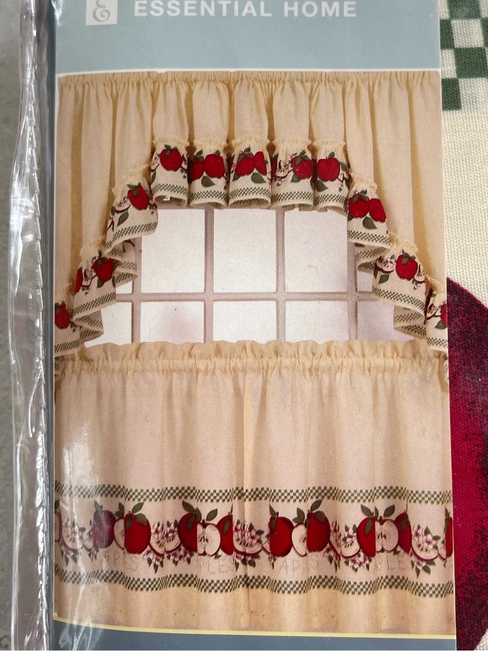New Red Delicious Country Apples 3-Piece Window Curtain Tier Set Ivory 56” Kmart